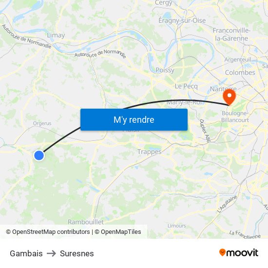 Gambais to Suresnes map