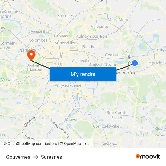 Gouvernes to Suresnes map