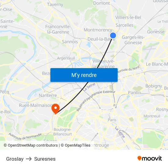 Groslay to Suresnes map