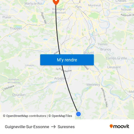 Guigneville-Sur-Essonne to Suresnes map