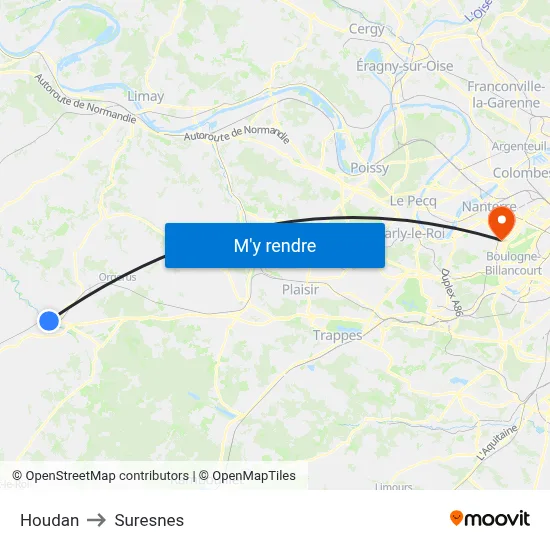 Houdan to Suresnes map