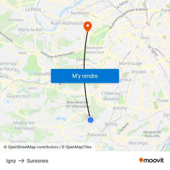 Igny to Suresnes map