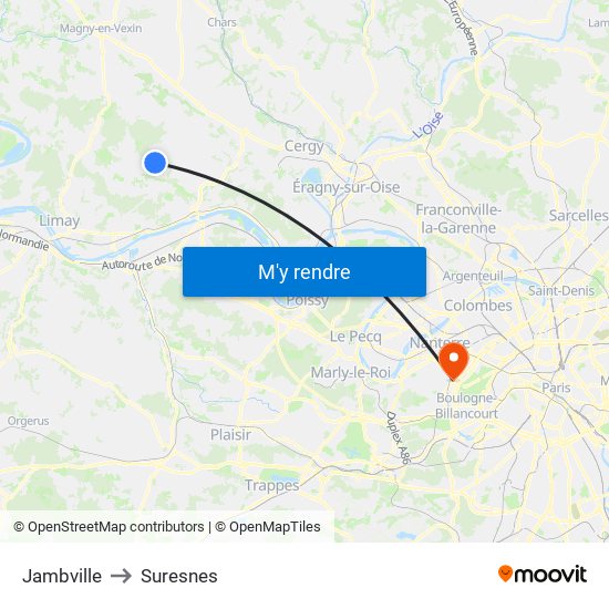 Jambville to Suresnes map