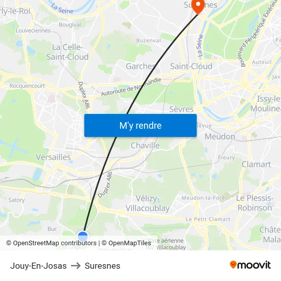 Jouy-En-Josas to Suresnes map