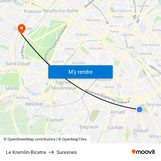 Le Kremlin-Bicetre to Suresnes map