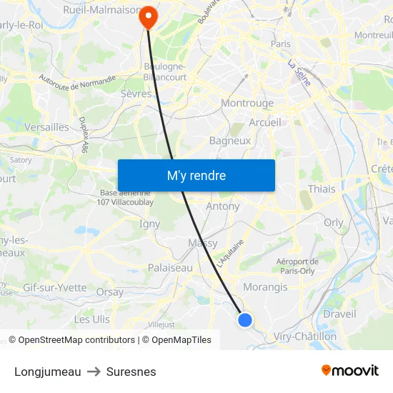 Longjumeau to Suresnes map