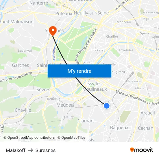 Malakoff to Suresnes map