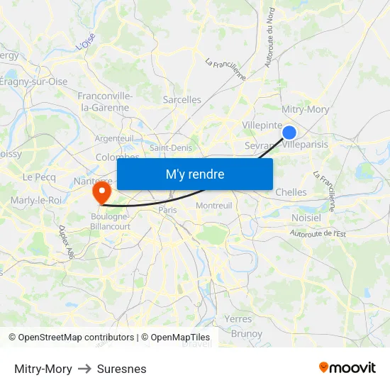 Mitry-Mory to Suresnes map