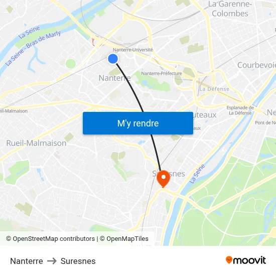 Nanterre to Suresnes map