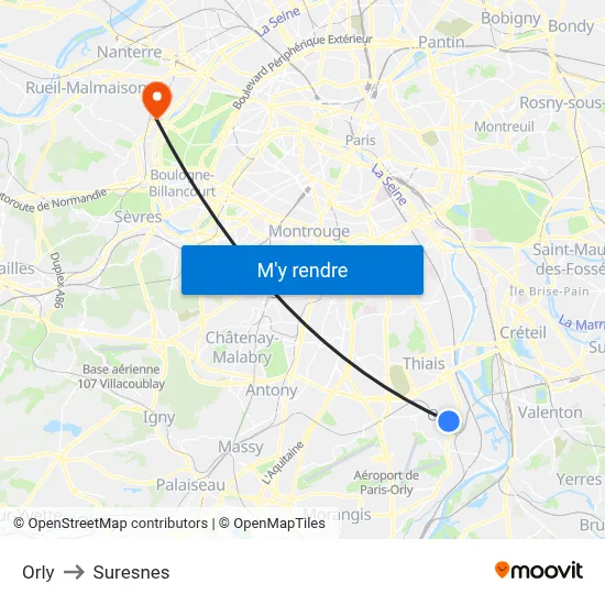 Orly to Suresnes map