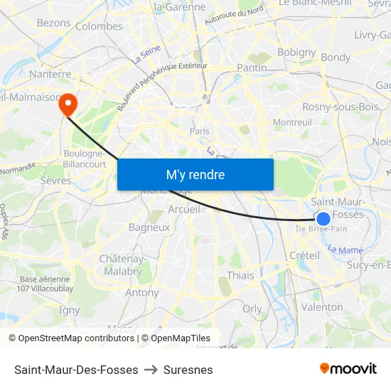 Saint-Maur-Des-Fosses to Suresnes map