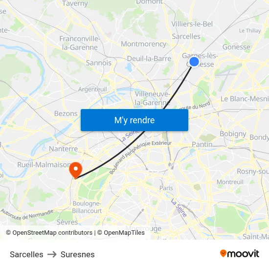 Sarcelles to Suresnes map