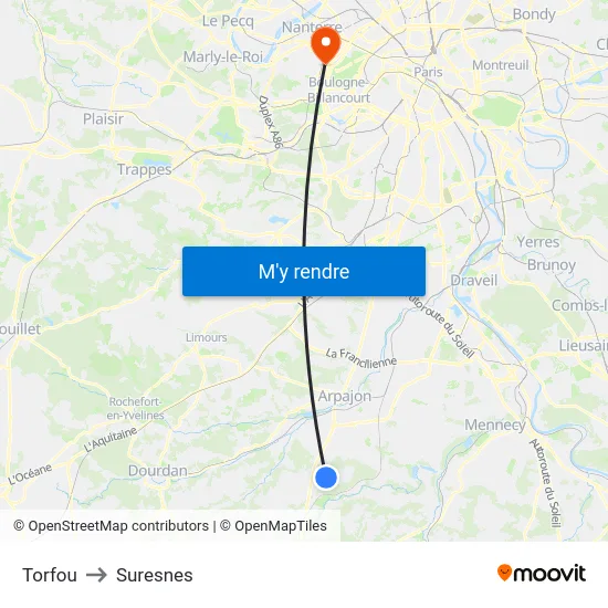 Torfou to Suresnes map