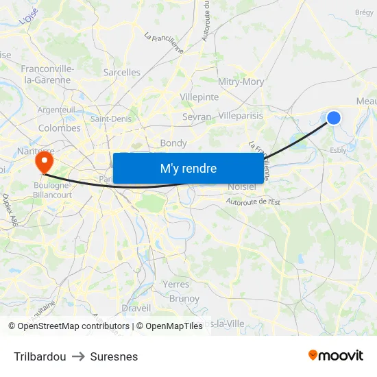 Trilbardou to Suresnes map
