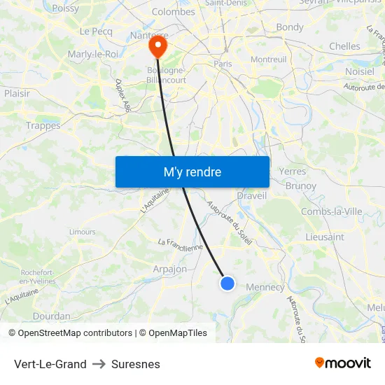 Vert-Le-Grand to Suresnes map