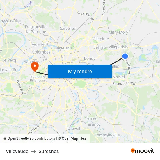Villevaude to Suresnes map