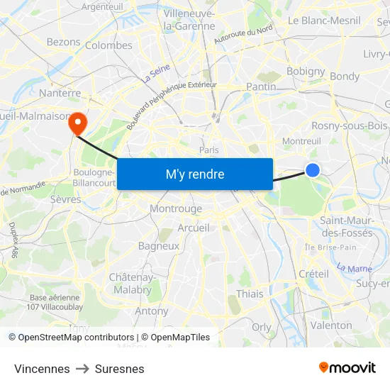 Vincennes to Suresnes map