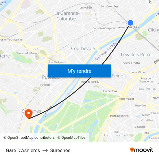 Gare D'Asnieres to Suresnes map