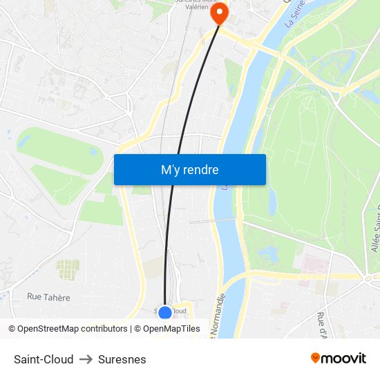 Saint-Cloud to Suresnes map