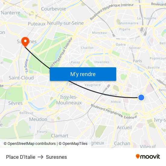 Place D'Italie to Suresnes map