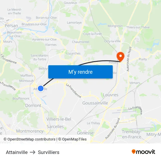 Attainville to Survilliers map