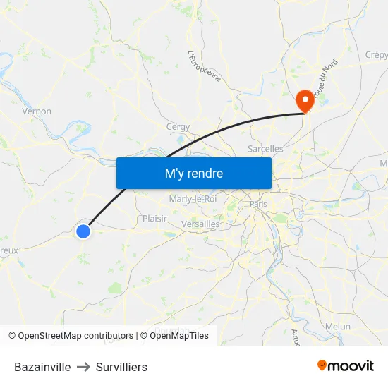 Bazainville to Survilliers map