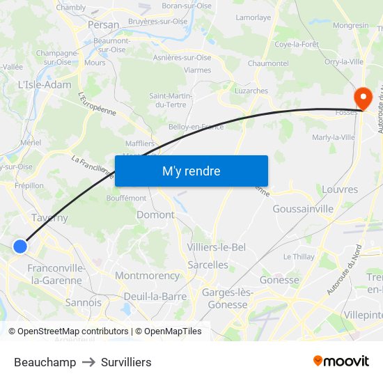 Beauchamp to Survilliers map