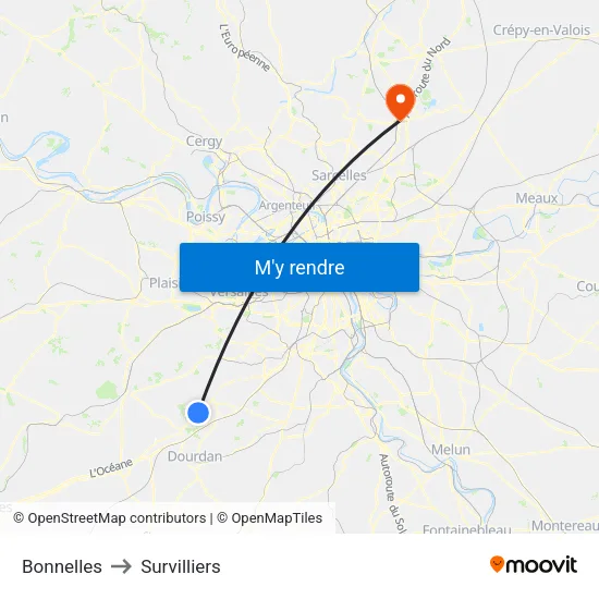 Bonnelles to Survilliers map