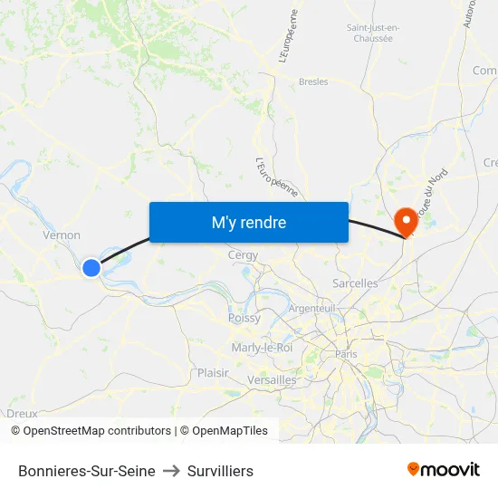Bonnieres-Sur-Seine to Survilliers map