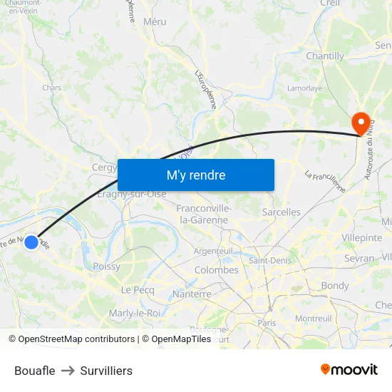 Bouafle to Survilliers map