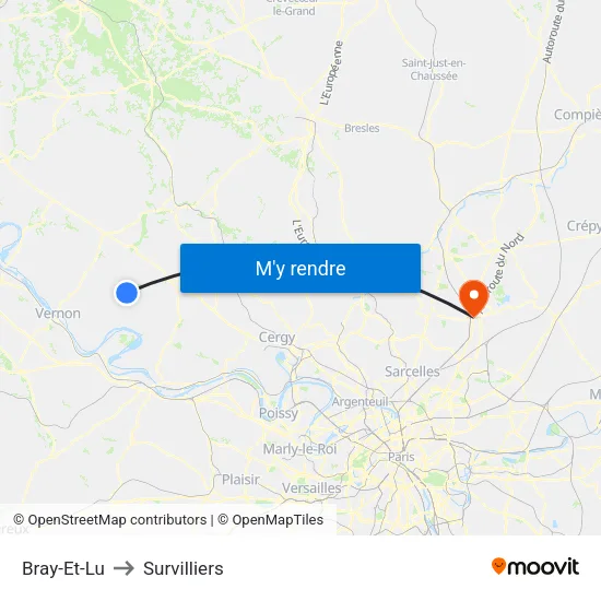 Bray-Et-Lu to Survilliers map