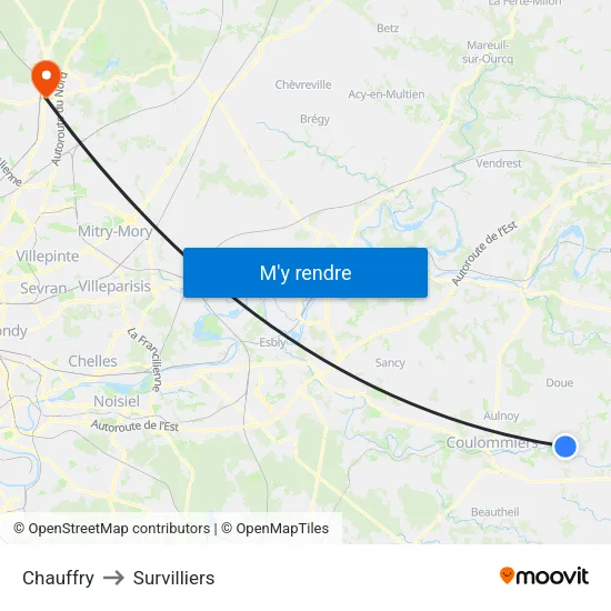 Chauffry to Survilliers map