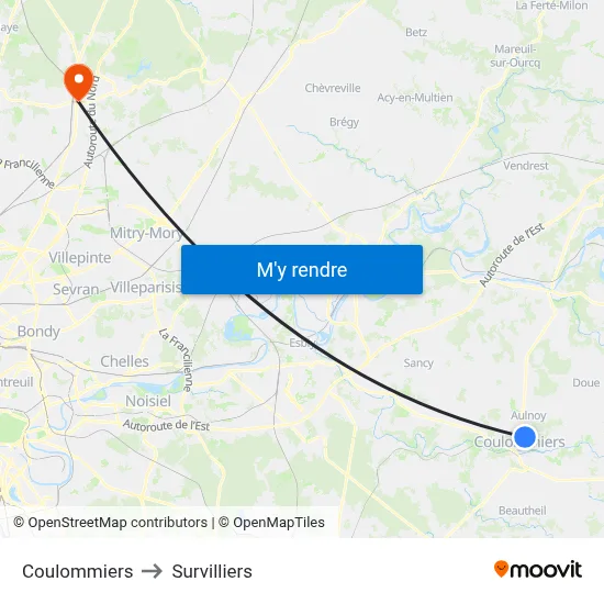 Coulommiers to Survilliers map