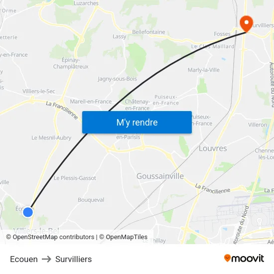 Ecouen to Survilliers map