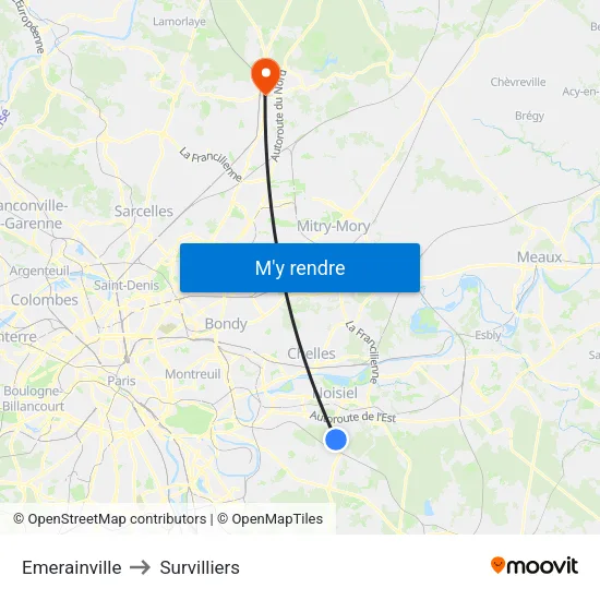 Emerainville to Survilliers map