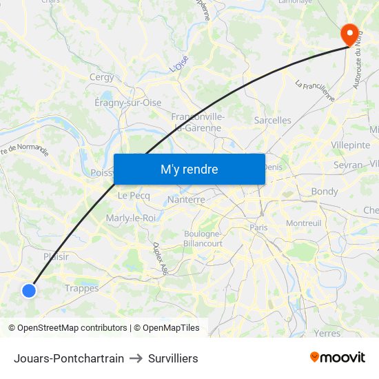 Jouars-Pontchartrain to Survilliers map