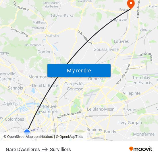 Gare D'Asnieres to Survilliers map