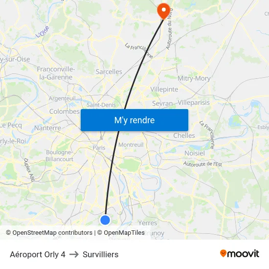 Aéroport Orly 4 to Survilliers map