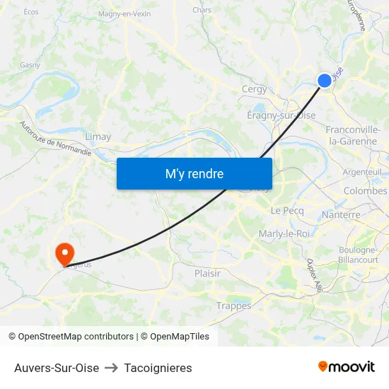 Auvers-Sur-Oise to Tacoignieres map