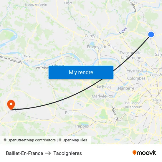 Baillet-En-France to Tacoignieres map