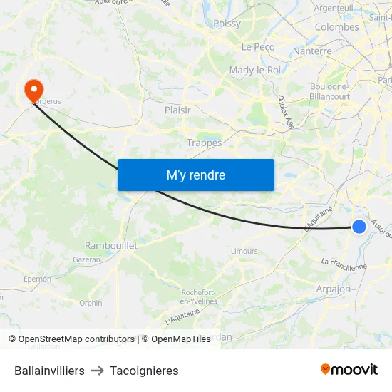 Ballainvilliers to Tacoignieres map