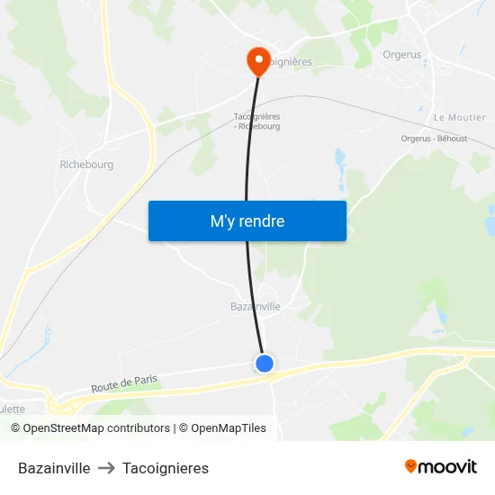 Bazainville to Tacoignieres map