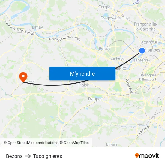 Bezons to Tacoignieres map