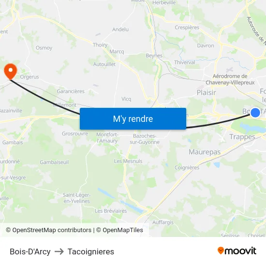 Bois-D'Arcy to Tacoignieres map