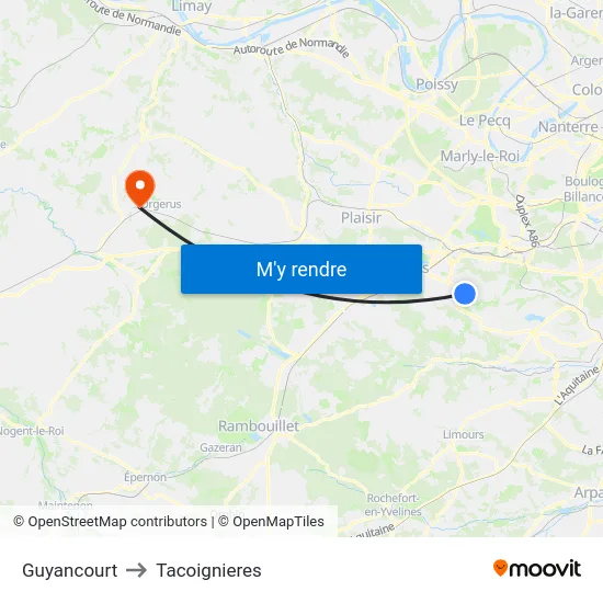 Guyancourt to Tacoignieres map