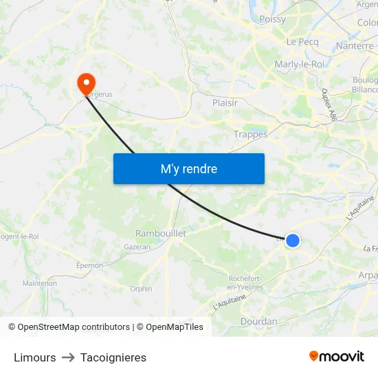 Limours to Tacoignieres map