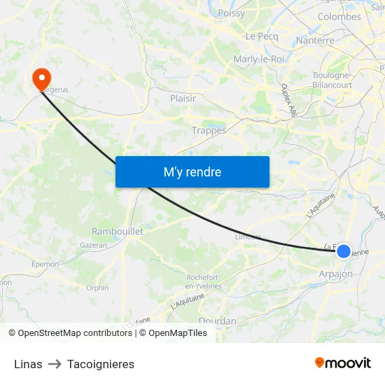 Linas to Tacoignieres map
