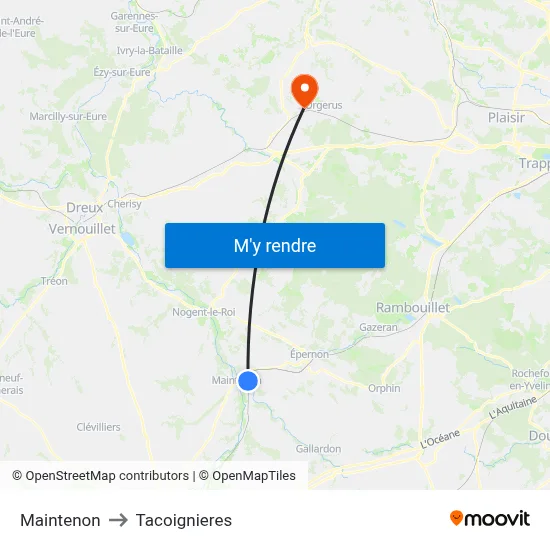 Maintenon to Tacoignieres map