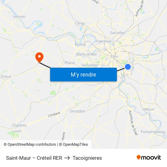 Saint-Maur – Créteil RER to Tacoignieres map