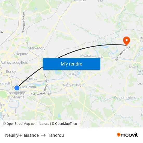 Neuilly-Plaisance to Tancrou map